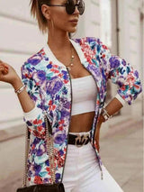 LOVEMI - Lovemi - Slim Long Sleeve Printed Cropped Jacket