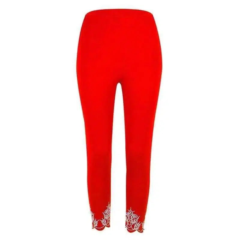 Slim Slimming Printed Cropped Trousers-Red-10