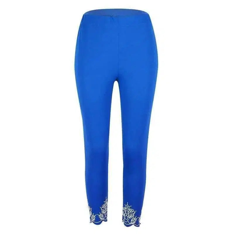 Slim Slimming Printed Cropped Trousers-Blue-4