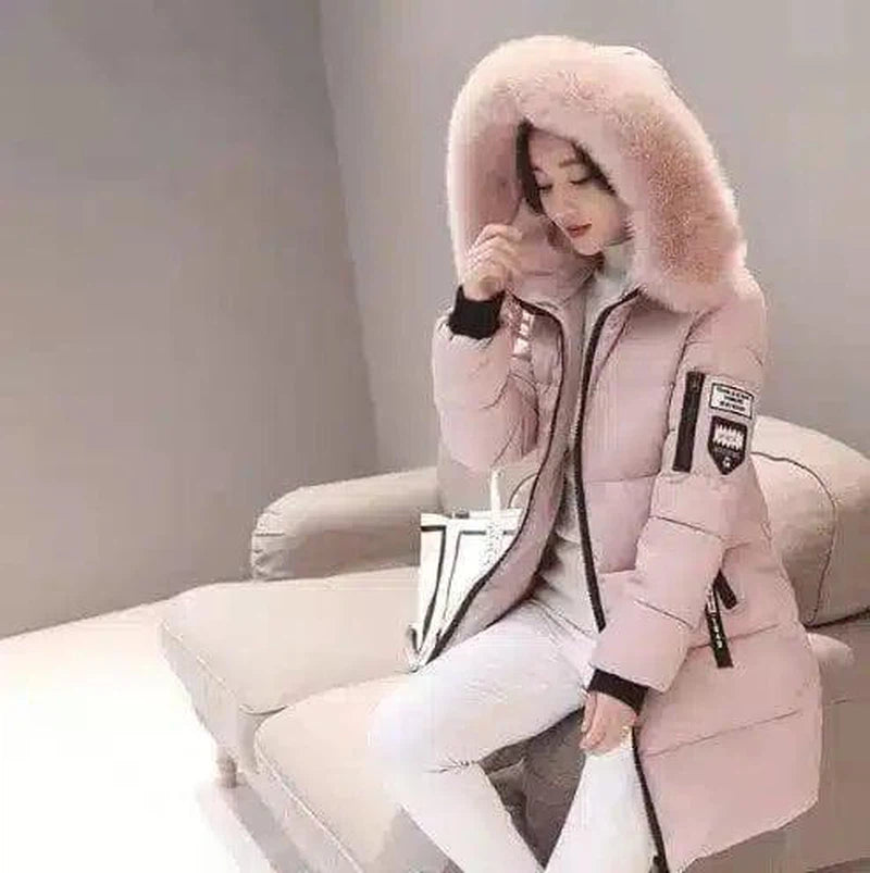 LOVEMI - Lovemi - Slim thick cotton jacket large fur collar cotton