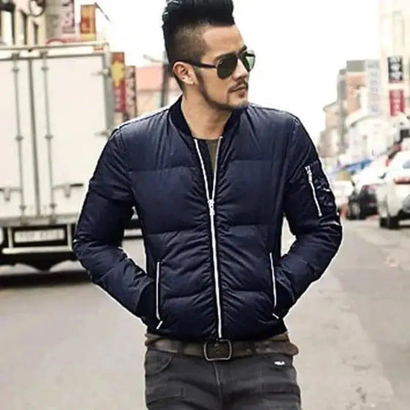 Slim thick warm coat baseball collar cotton suit male bomb-Royal Blue-2