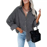 Women's Button-Up Casual Shirt Jacket-Grey-5