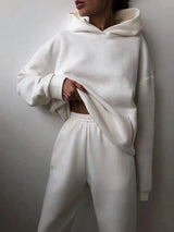 Spring Cross-border Women's Casual Hooded Sweater Two-piece-White-1