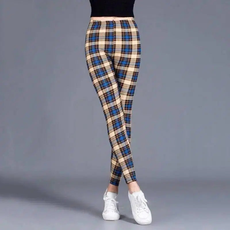 Thin cropped cotton leggings-Blue-4