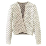 Women's Chic Cropped Tweed Jacket-White-1