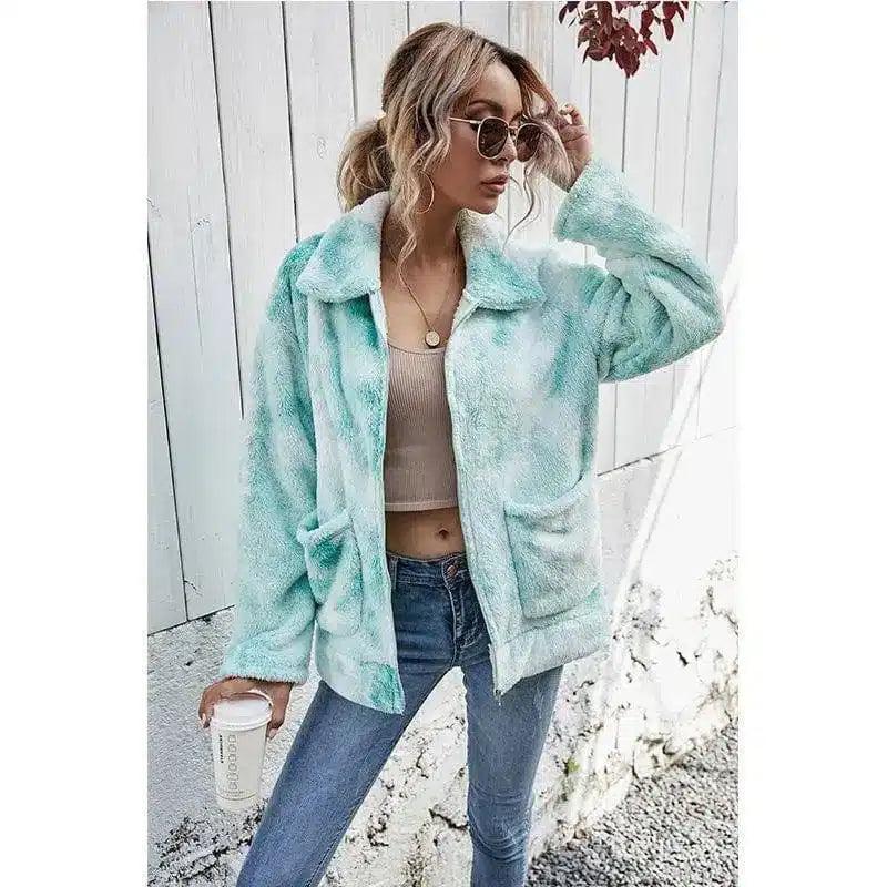 LOVEMI - Lovemi - Tie dyed Plush zipper loose coat