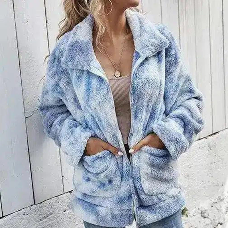 LOVEMI - Lovemi - Tie dyed Plush zipper loose coat