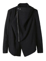 LOVEMI - Lovemi - Turtleneck Long Sleeve Black Zip Irregular Coat