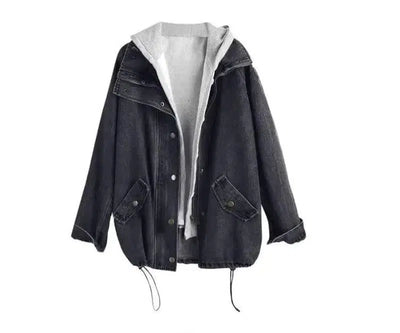 Two-piece denim hooded jacket-black-6