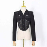 LOVEMI - Lovemi - V-neck hollow lace stitching suit