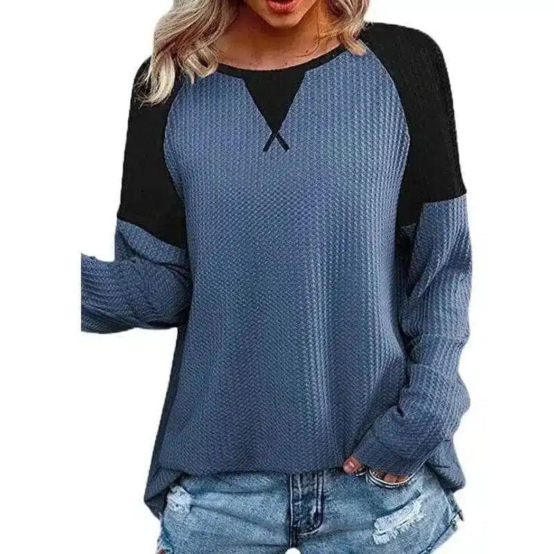 LOVEMI - Lovemi - Waffle Stitching Long-sleeved Round Neck T-shirt