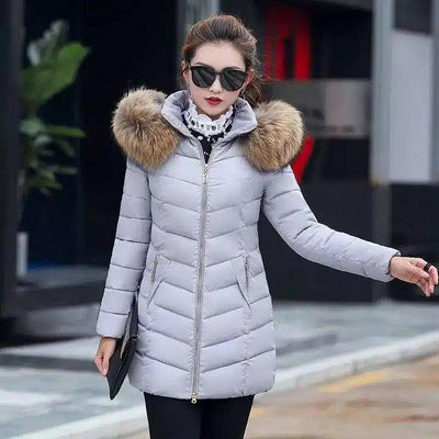 Winter jacket women fashion slim long cotton-padded Hooded-Gray-3