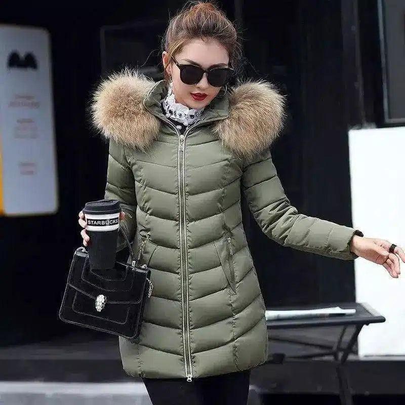 Winter jacket women fashion slim long cotton-padded Hooded-Army Green-6