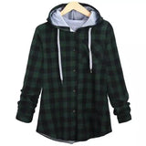 Hooded Flannel Checkered Shirt with Pockets-Green-4