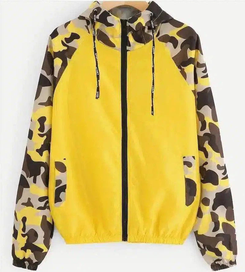 Camo Hooded Zip-Up Windbreaker Jacket-1