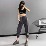 Women's loose high waist casual pants-Dark Grey-4