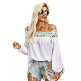 Lace Trim Off-Shoulder Women's Blouse-White-3