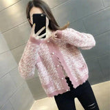 Women's Knit Cardigan Sweater Button-Up-Pink-2