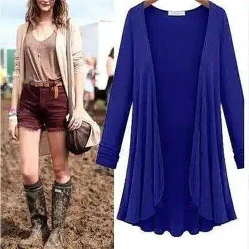 Womens Pleated Long Sleeve Tunic Top-Royal Blue-3