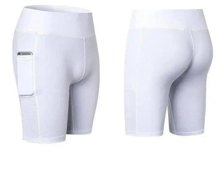 Women's Yoga Shorts Side Pockets Fitness Running Elastic-White-25