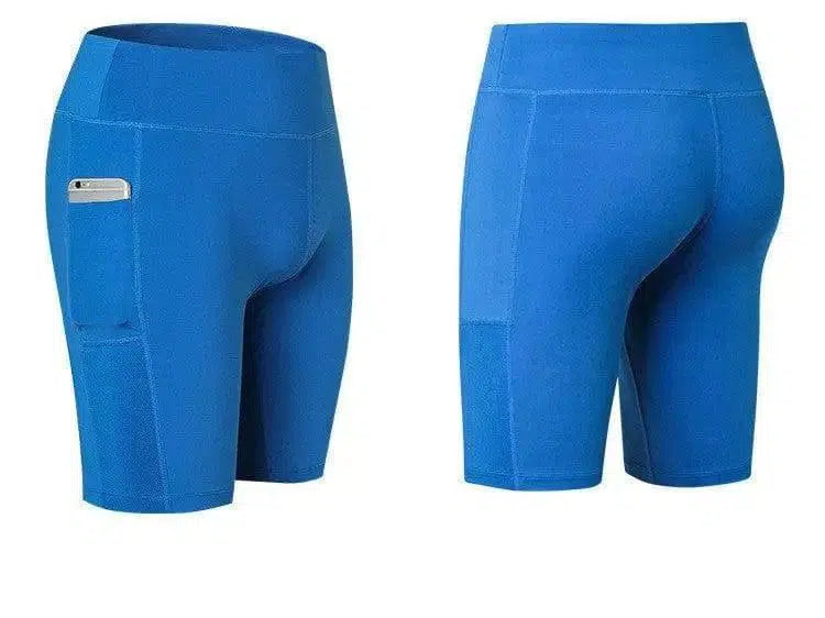 Women's Yoga Shorts Side Pockets Fitness Running Elastic-Blue-35