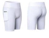 Women's Yoga Shorts Side Pockets Fitness Running Elastic-White-43