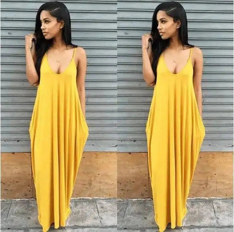 Women Summer Dress 2019 Casual Long Dresses Plus Size-Yellow-25