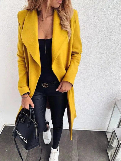 Womens Casual Open Front Coat-Yellow-5