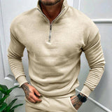 Men's Autumn And Winter Fleece-lined Solid Color Long Sleeve-Apricot-10