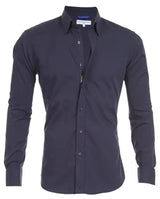 Men's Shirt Zipper Shirt Hidden Fake Button-Navy Blue-9