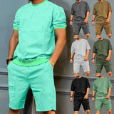 Men's Sports Suits Summer Round Neck Short-sleeved Top And Khaki / 3XL-1