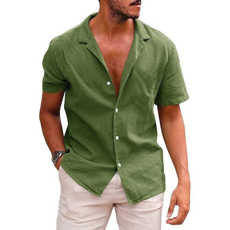 Men's Tops Casual Button Down Shirt Short Sleeve Beach Shirt Summer Mens Clothing Sky blue / 2XL-Army green-11