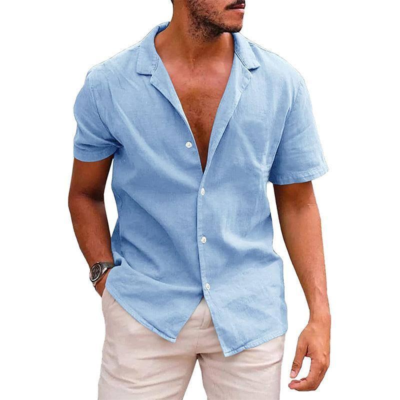 Men's Tops Casual Button Down Shirt Short Sleeve Beach Shirt Summer Mens Clothing Sky blue / 2XL-Sky blue-8