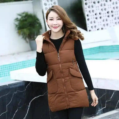 Mid-length down cotton vest-Caramel-4