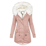 Mid-length hooded winter warm plus fleece coat-Pink-2