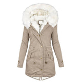 Mid-length hooded winter warm plus fleece coat-Light Grey-3