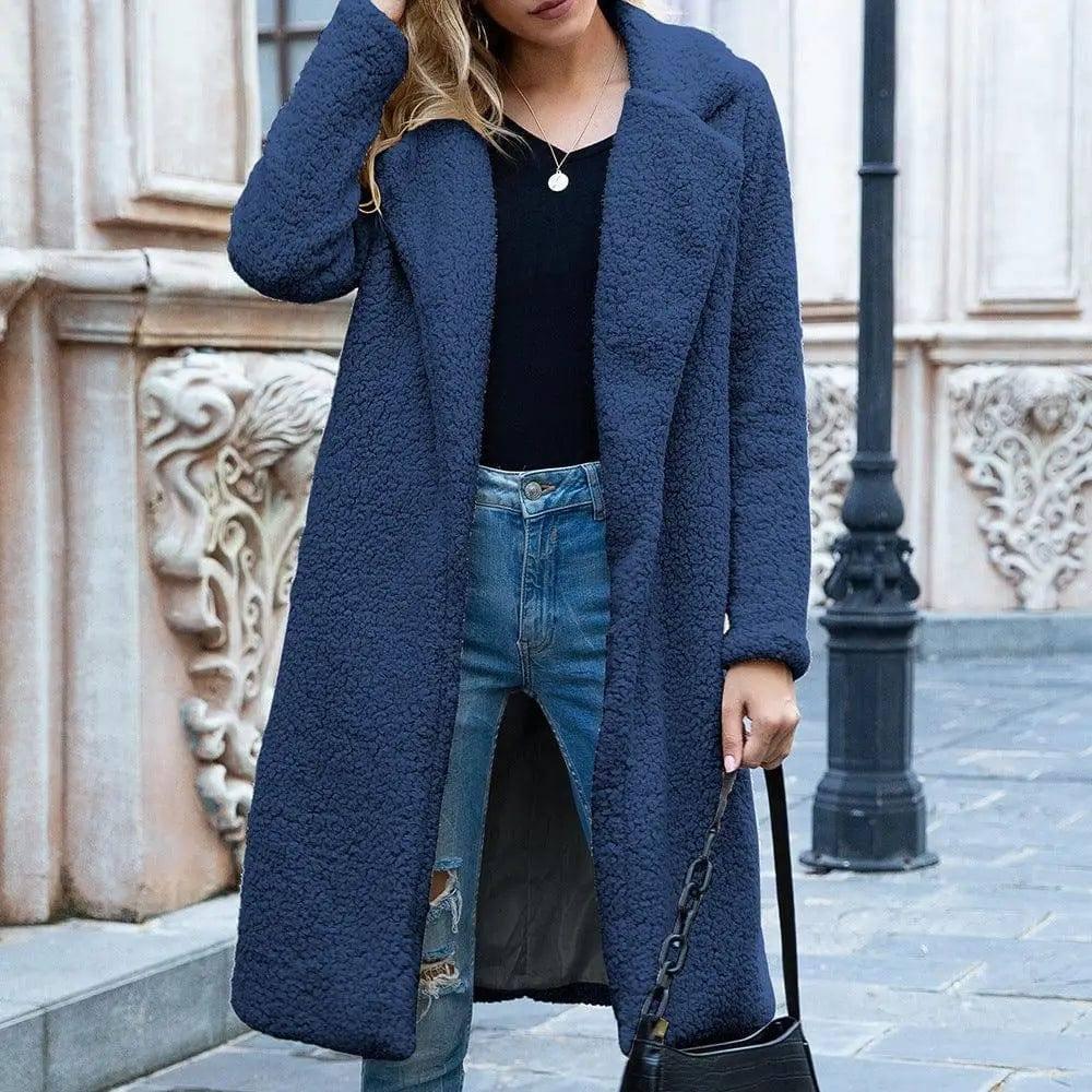 Mid Length Lapel Sweater Cardigan Sherpa Jacket-14