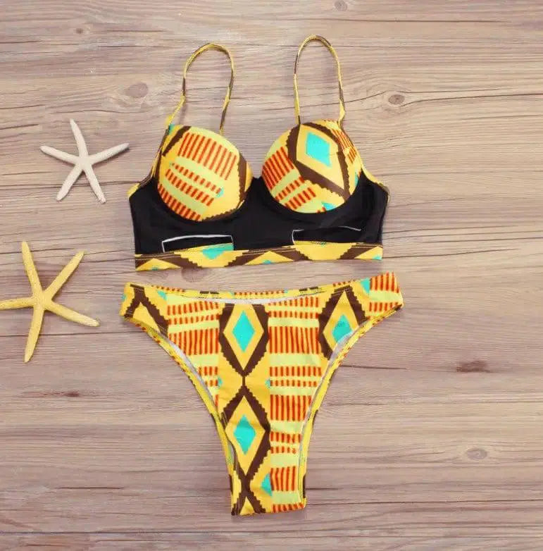 Multi Pattern High Waist Bikini Set-Diamond-3