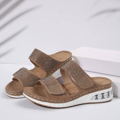 New Air Cushion Wedges Sandals Summer Casual Rhinestone-Brown-7