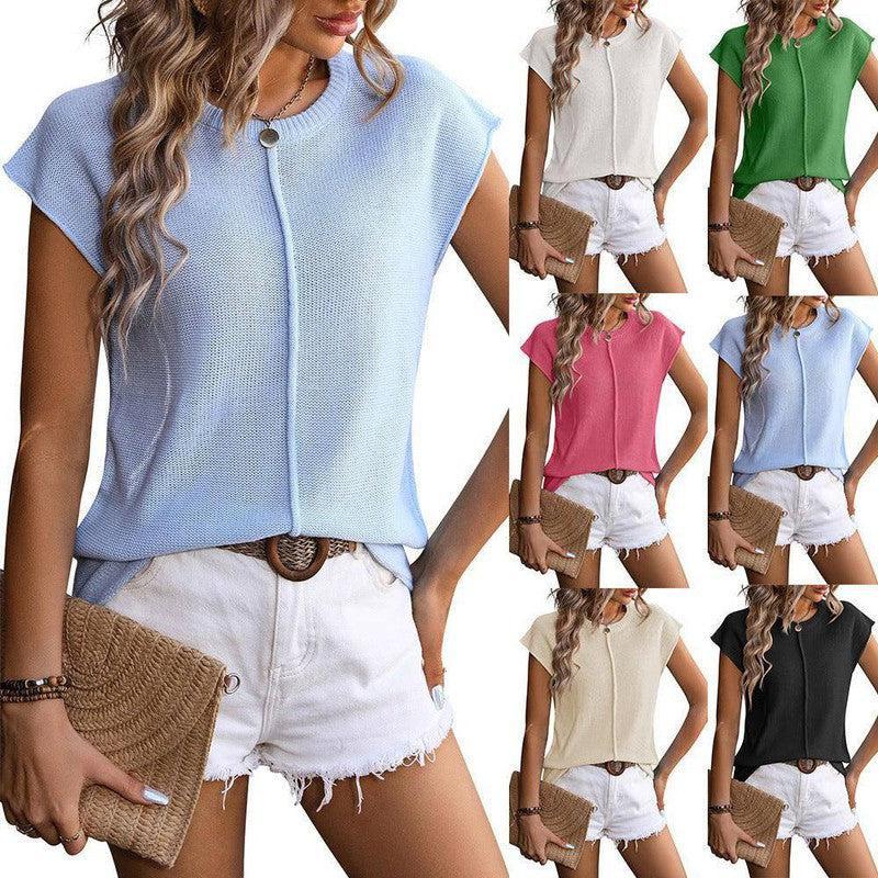 New Knitted Round Neck Short-sleeved Top Summer Casual Loose-1