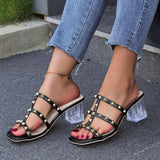 New Square Toe Sandals With Rivet Design Summer-Black Slippers-3