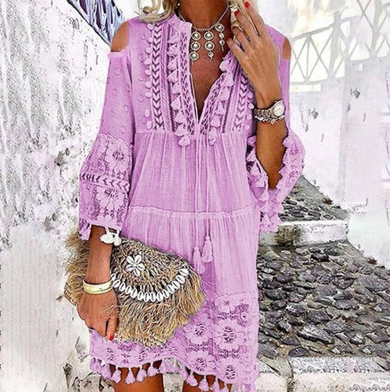 New Women's Fashion Sweet Ladies Dress Image Color / XL-purple-3