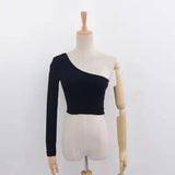 Off Shoulder Sexy Female Knitted Crop Top Women White Black-Black-3