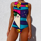 One-piece Fashion Vintage Abstract Print Lady Swimsuit Women-1style-1