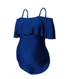 One-piece Pregnant Women's Solid Color Plus Size Flashing-Blue-4
