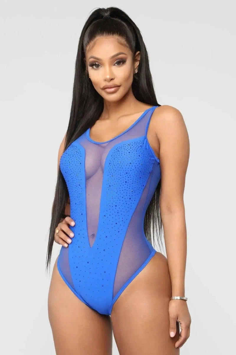 One Piece Swimsuit Summer Monokini No Pad Backless-Blue-1