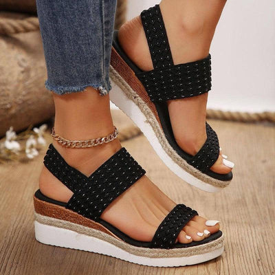 Chic Black Wedge Peep Toe Sandals for Women-3