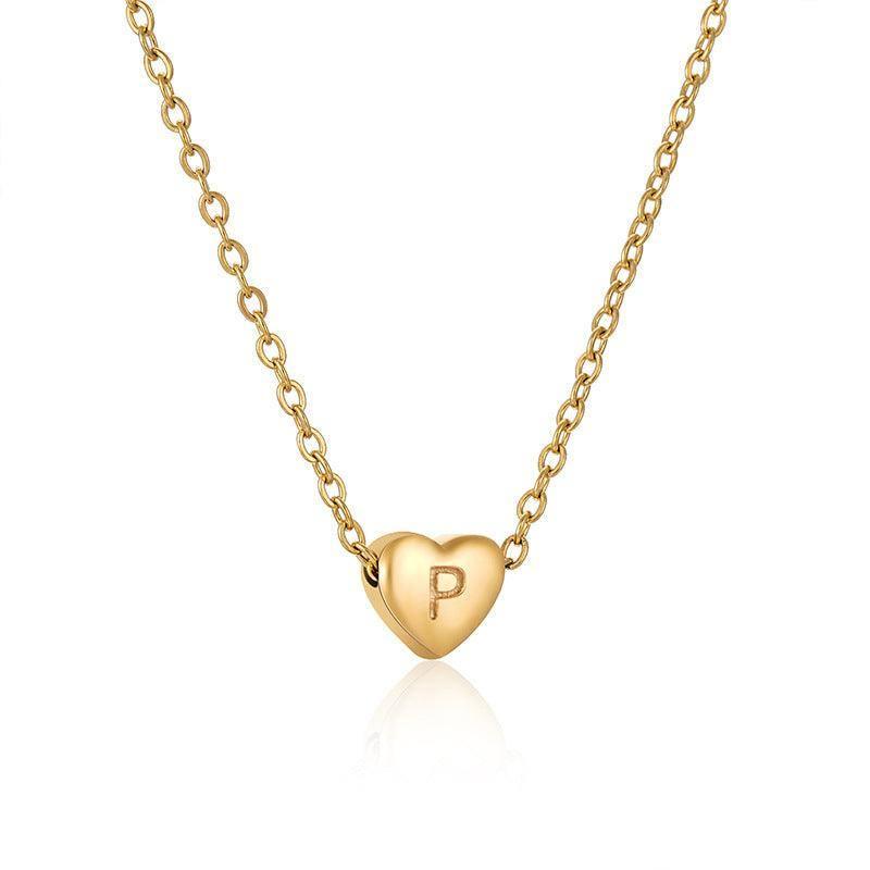 Personalized Gold Heart Initial Necklaces-P-20