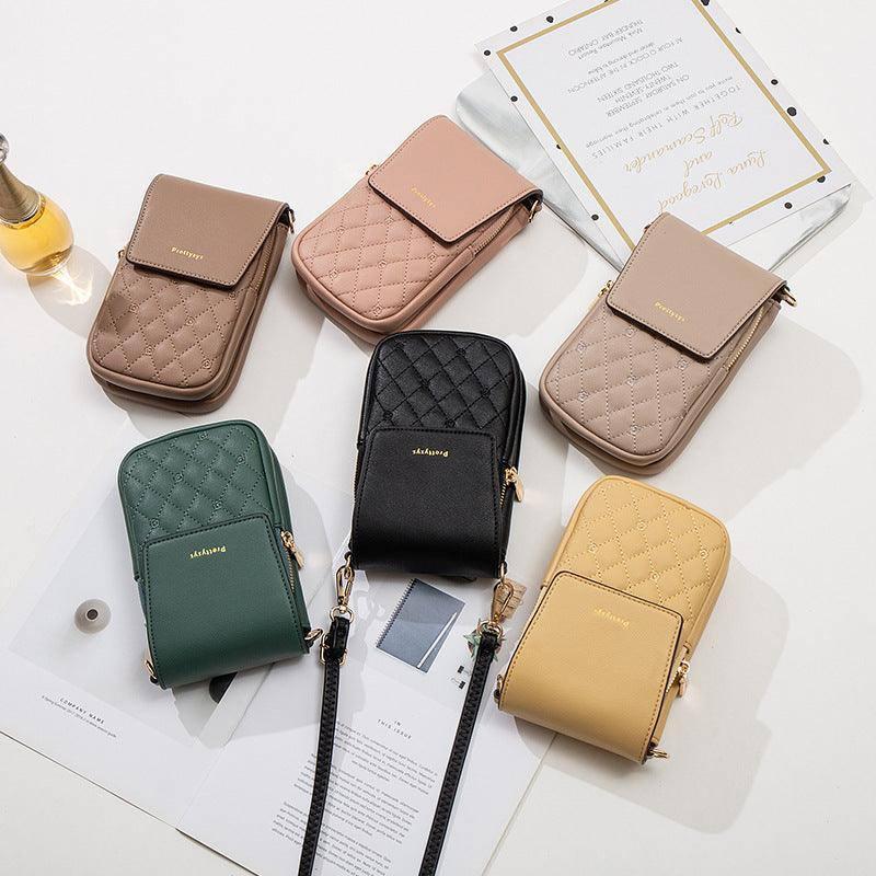 Plaid Sewing Design Mobile Phone Bags For Women Simple Buckle Multifunctional Crossbody Shoulder Bag-3