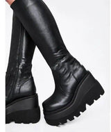 Platform wedge heel boots-Black side pull-2